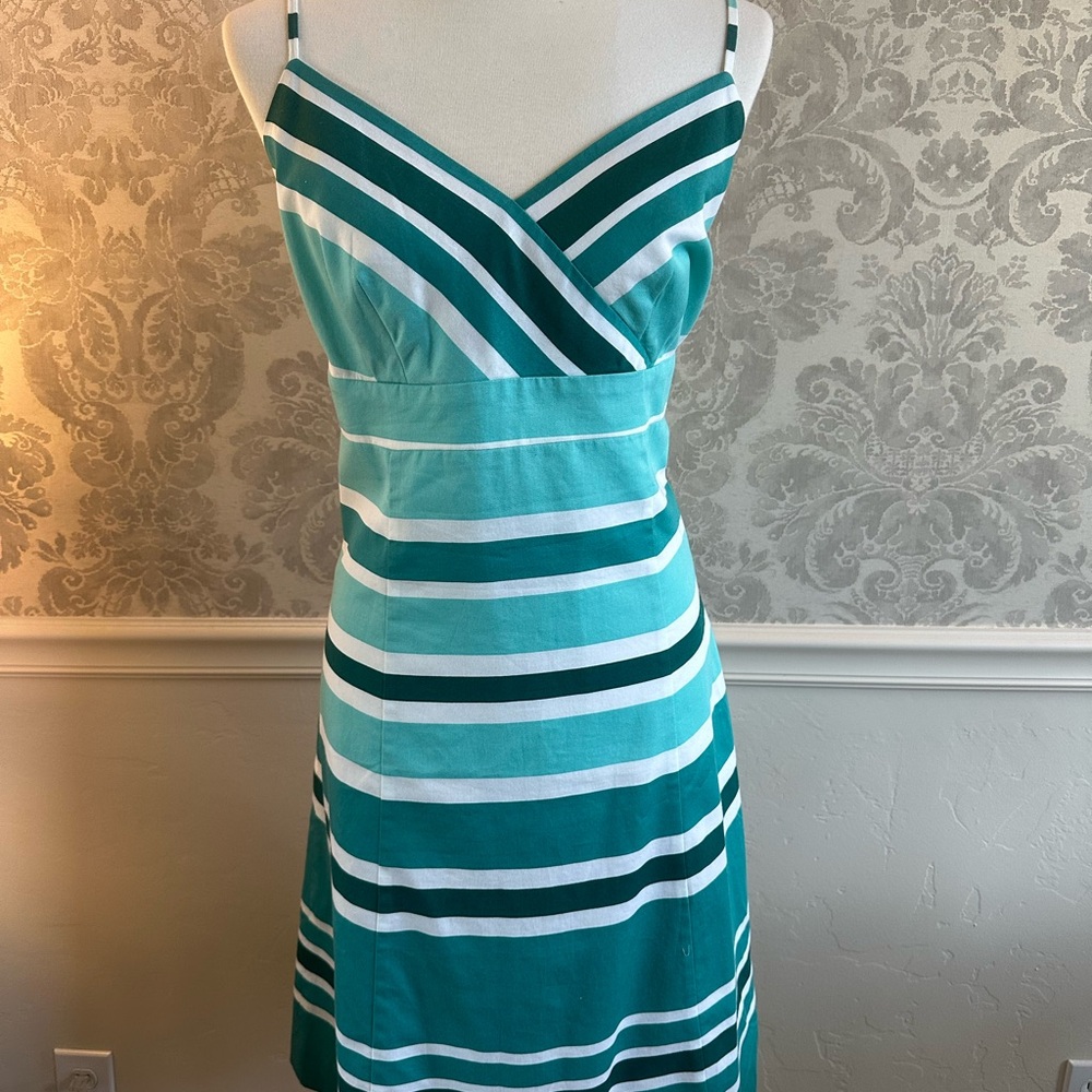 Ann Taylor Teal and White Striped Mini Dress
